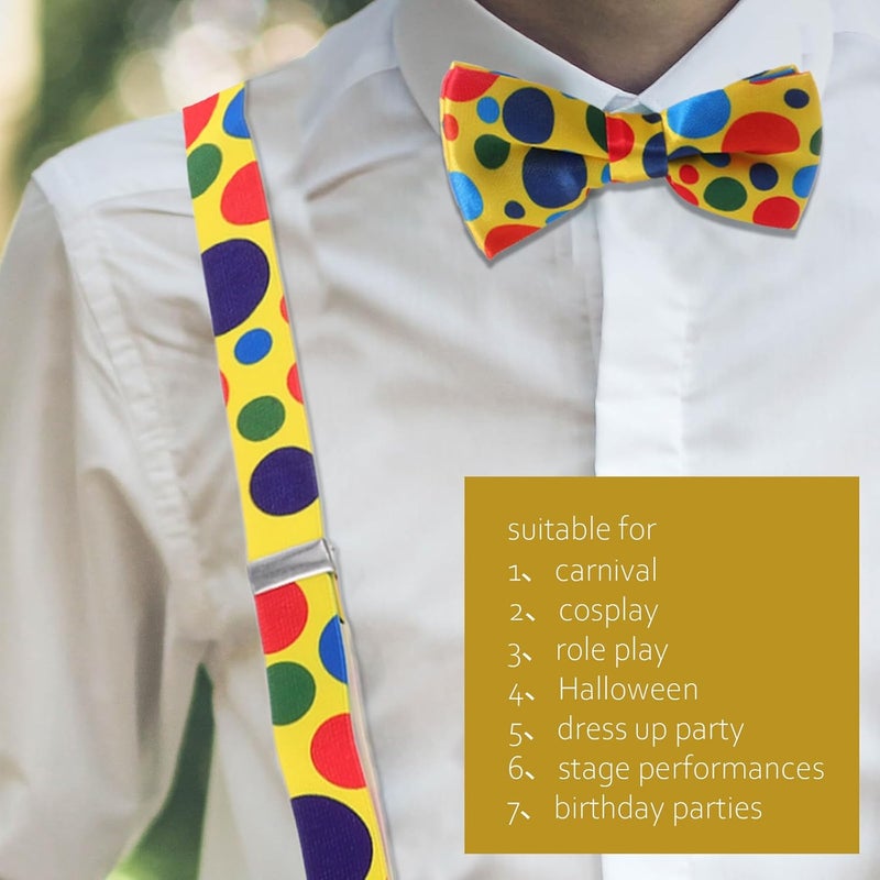 Frcolor 1 Set Dot Bow Tie Belt Clown Suspenders Suspenders Bow Tie Clown Bowtie Party Favor Suits for Boys Colorful Dot Suspender Bib Short Elastic Halloween Toddler - Image 4